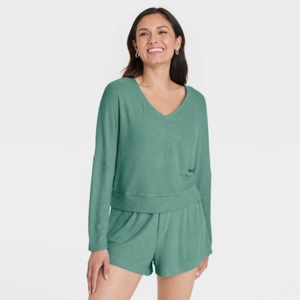 Auden Women's Cozy Ribbed Pullover Long sleeve Top - Auden Green Size 1X
